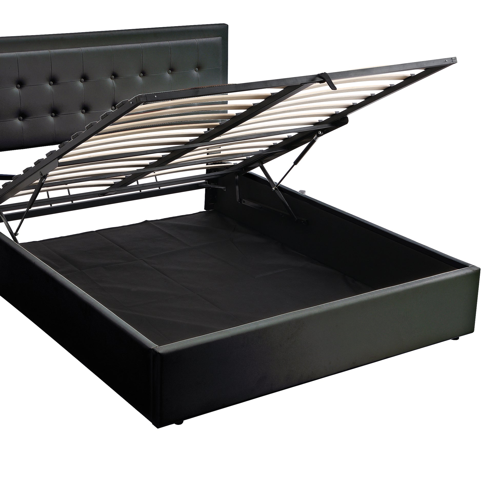 Queen Size Tufted Upholstered Platform Bed With Hydraulic Storage System,Pu Storage Bed With Led Lights,Black Black Pu