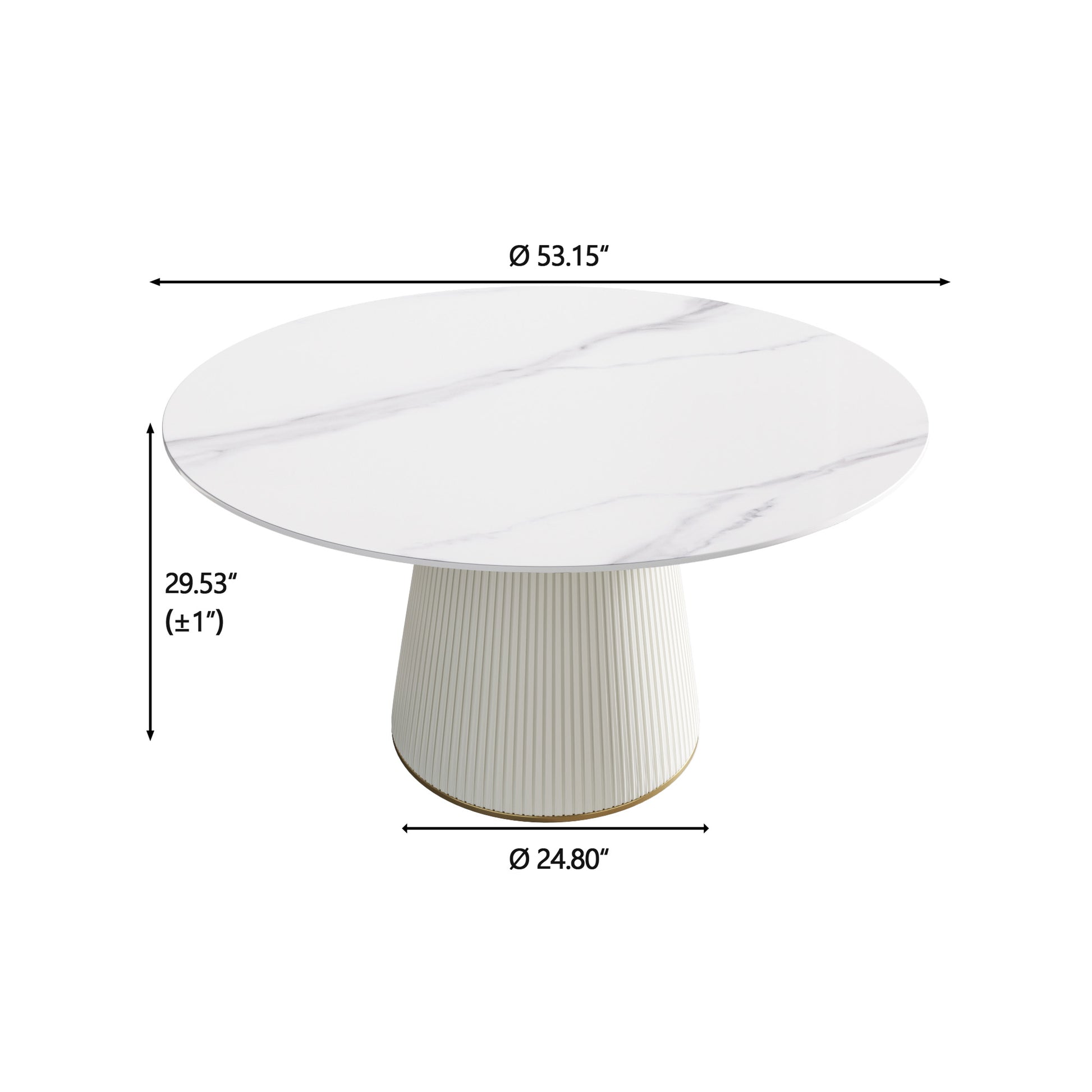 53.15 "Modern White Artificial Stone Round Beige Plywood Pu Base Dining Table Can Accommodate 6 People. Not Including Chairs. White Dining Room Plywood Sintered Stone