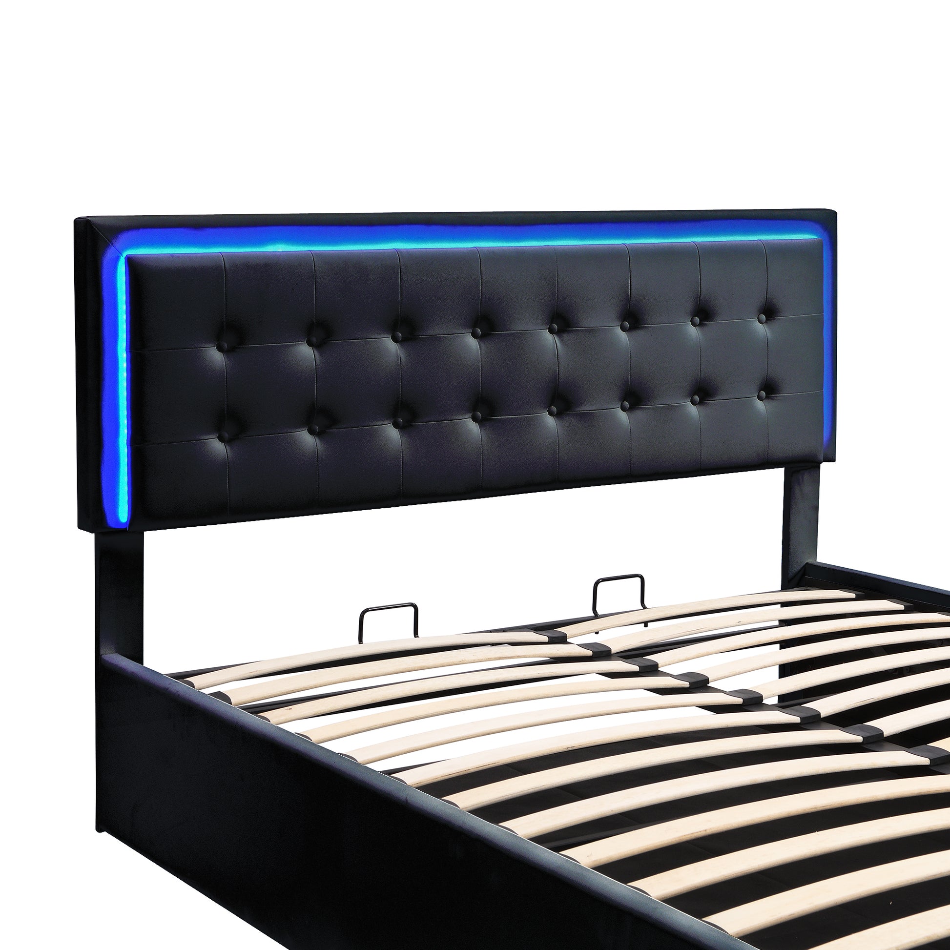 Queen Size Tufted Upholstered Platform Bed With Hydraulic Storage System,Pu Storage Bed With Led Lights,Black Black Pu