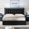Queen Size Tufted Upholstered Platform Bed With Hydraulic Storage System,Pu Storage Bed With Led Lights,Black Black Pu
