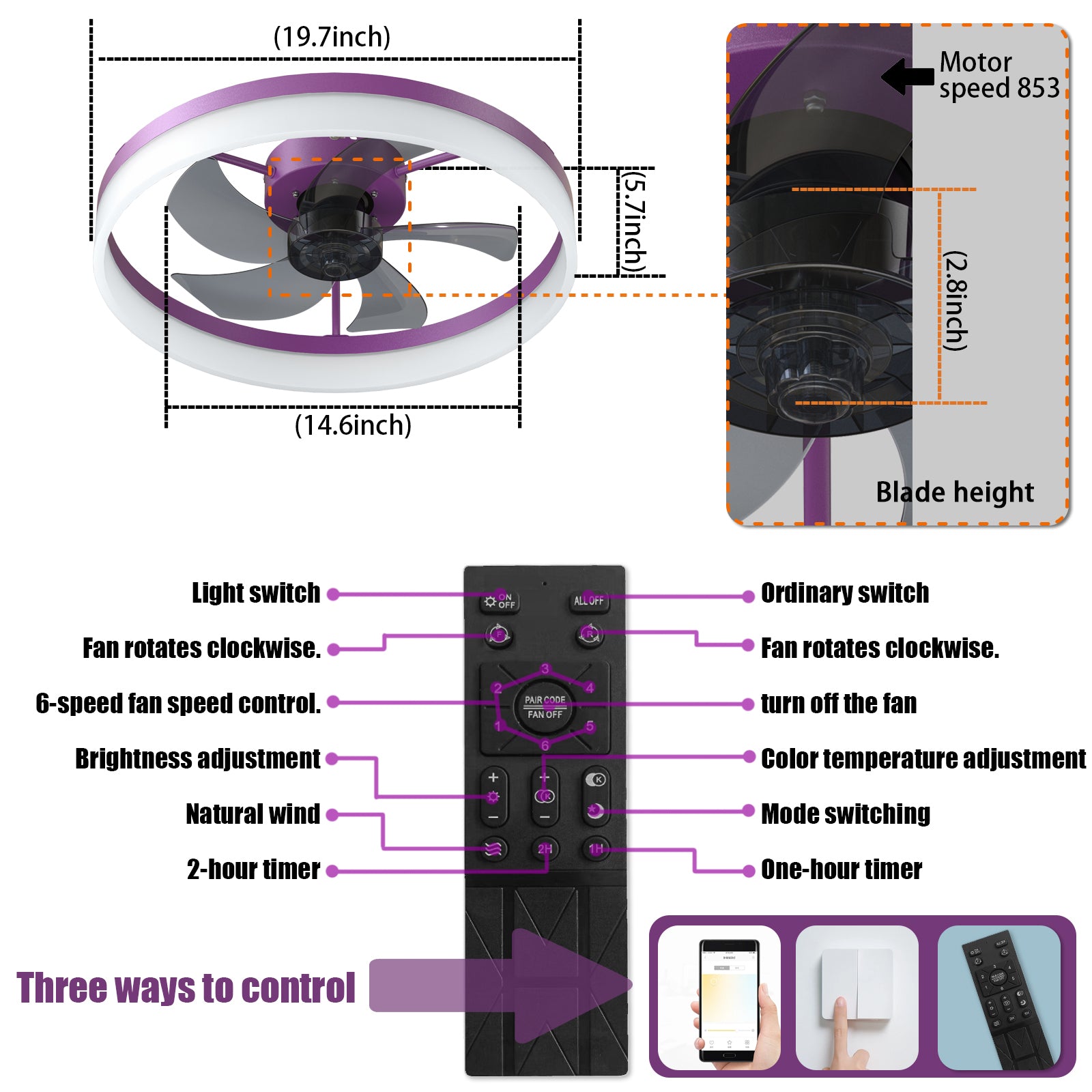 Ceiling Fans With Lights Dimmable Led Embedded Installation Of Thin Modern Ceiling Fans Purple Purple Modern Abs