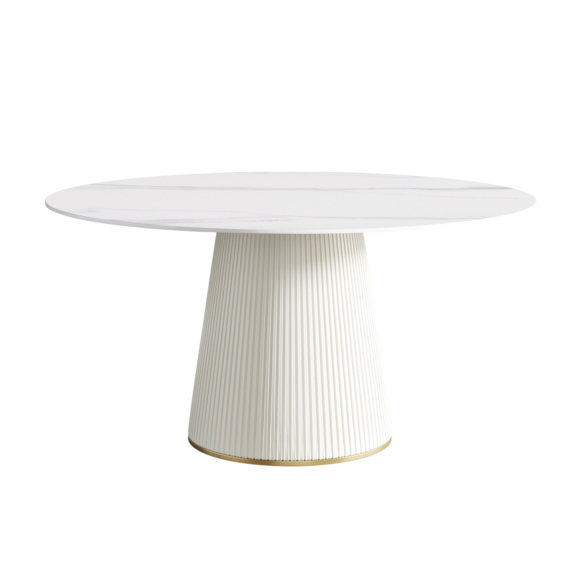 59.05 "Modern White Artificial Stone Round Beige Plywood Pu Base Dining Table Can Accommodate 8 People. Not Including Chairs. White Dining Room Plywood Sintered Stone