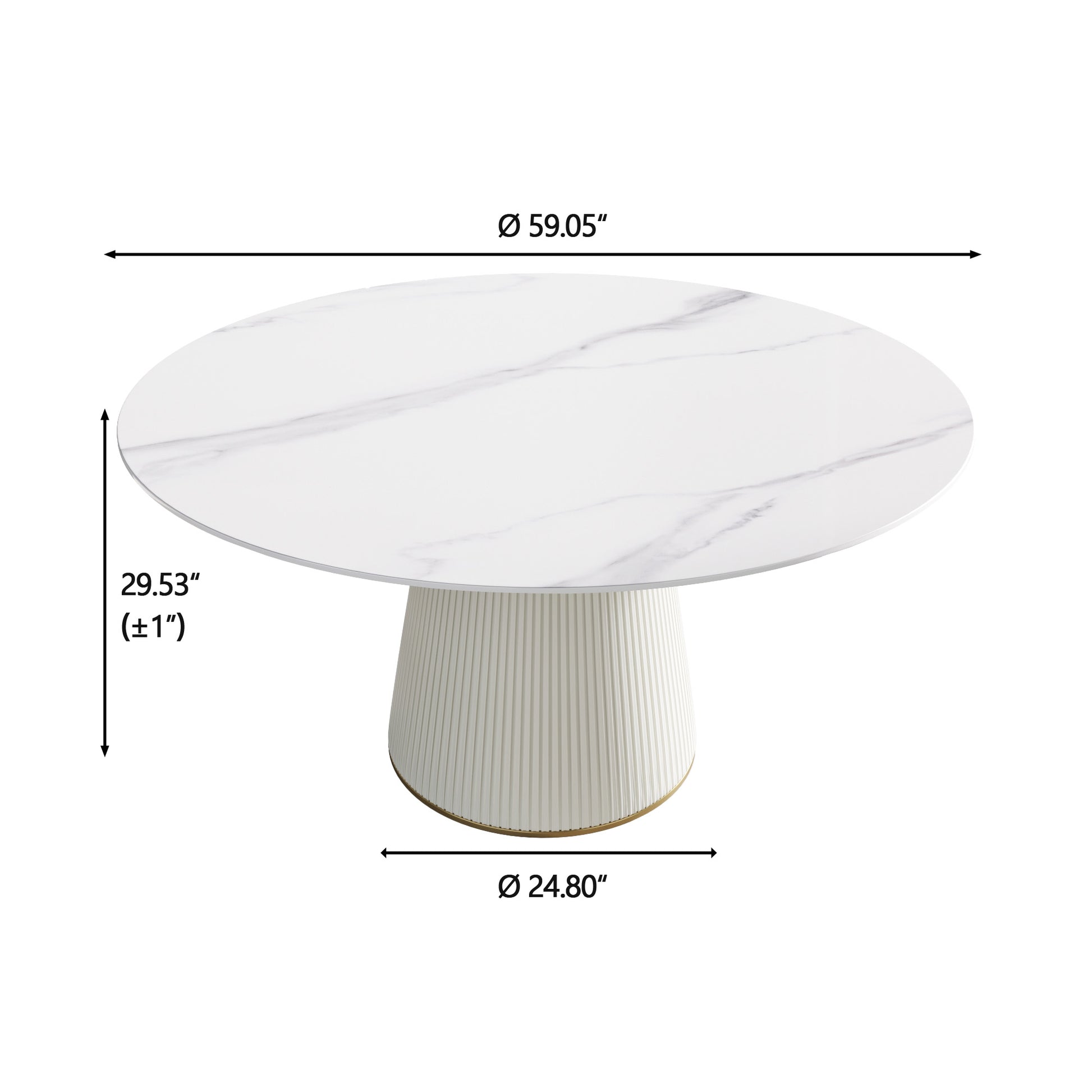 59.05 "Modern White Artificial Stone Round Beige Plywood Pu Base Dining Table Can Accommodate 8 People. Not Including Chairs. White Dining Room Plywood Sintered Stone