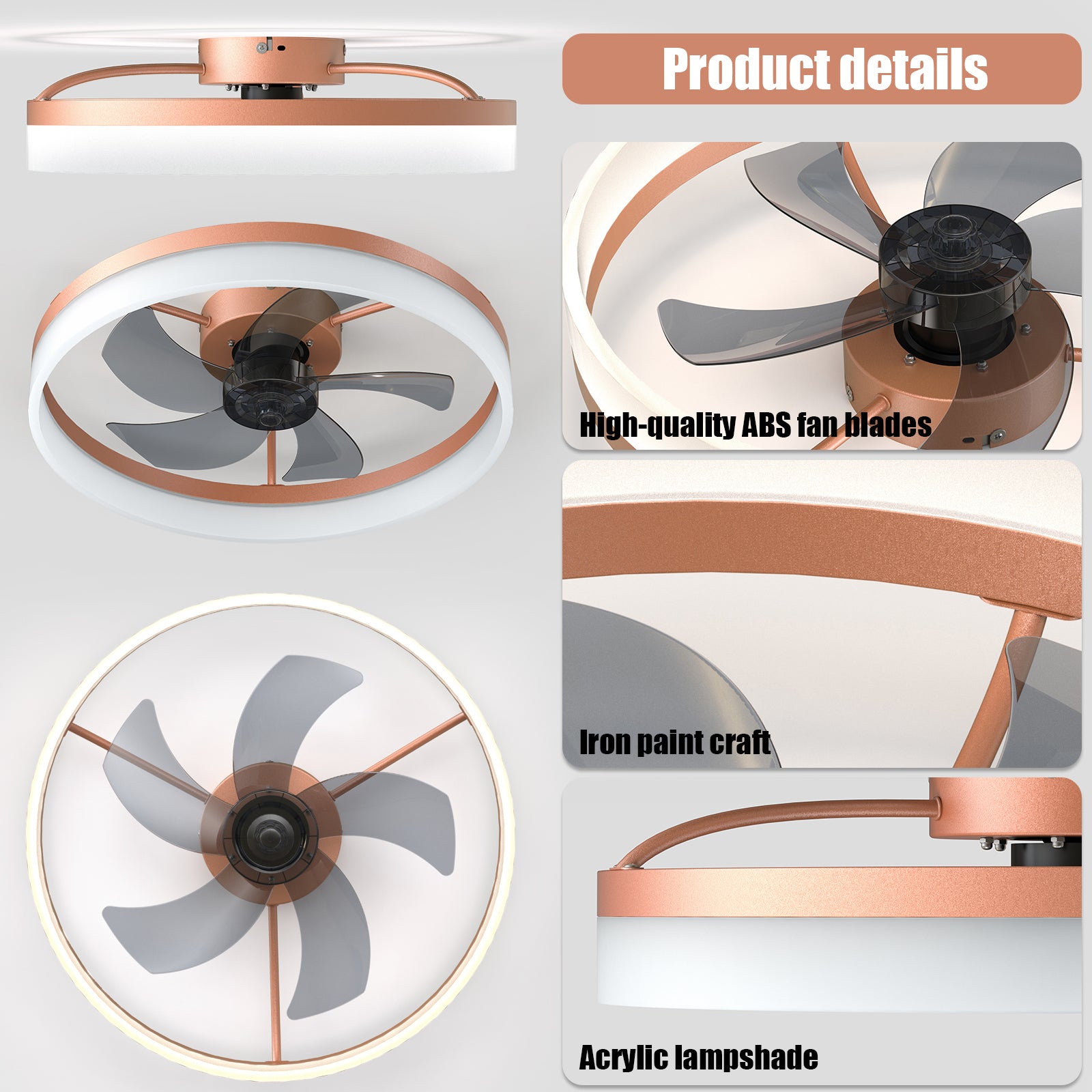 Ceiling Fans With Lights Dimmable Led Embedded Installation Of Thin Modern Ceiling Fans Rose Gold Rose Gold Modern Abs
