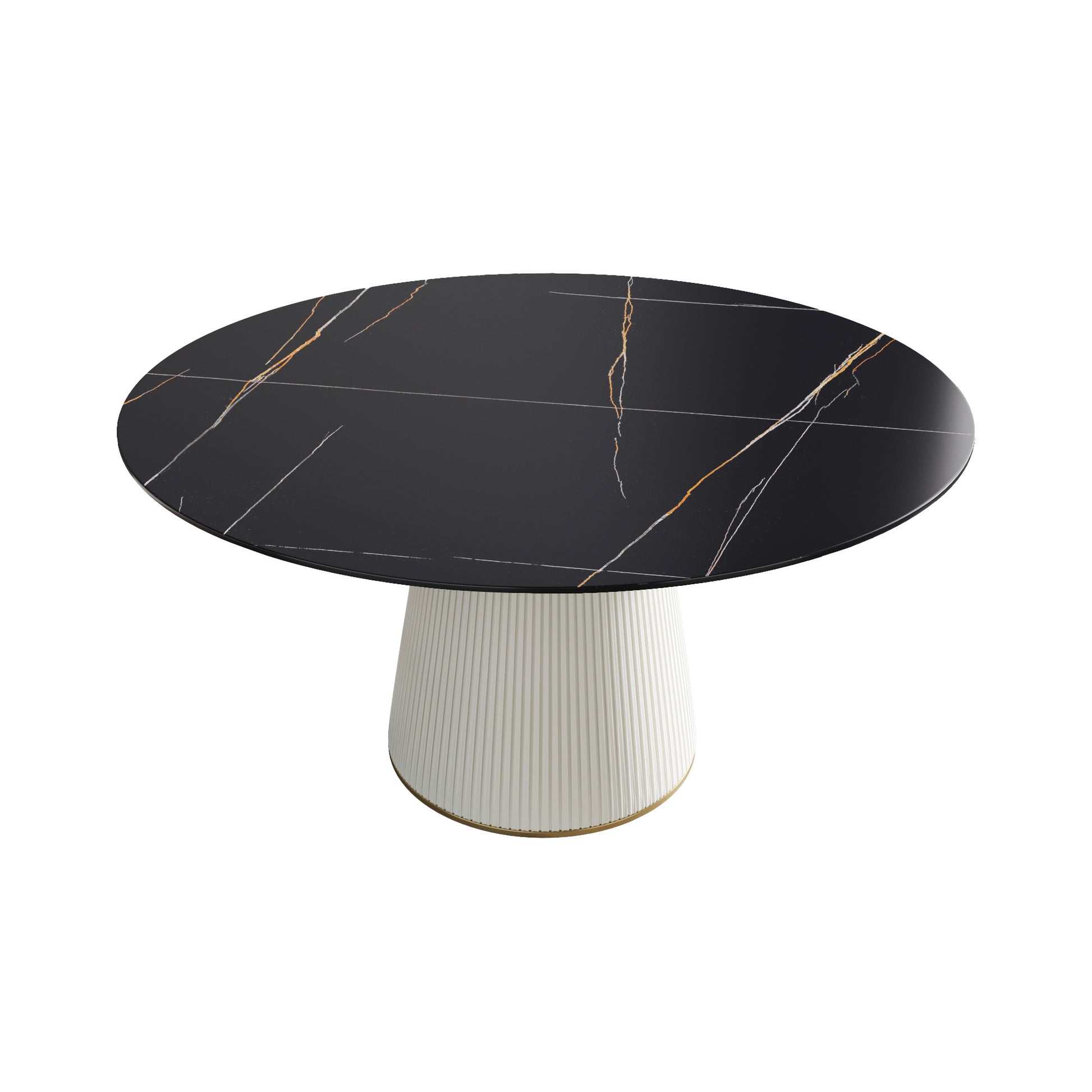 59.05 "Modern Black Artificial Stone Round Beige Plywood Pu Base Dining Table Can Accommodate 8 People. Not Including Chairs. Black Dining Room Plywood Sintered Stone