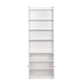 Elegant Tall Cabinet With Acrylic Board Door, Versatile Sideboard With Graceful Curves, Contemporary Bookshelf With Adjustable Shelves For Living Room, White Freestanding 5 Or More Shelves White Primary Living Space Open Storage Space Particle Board