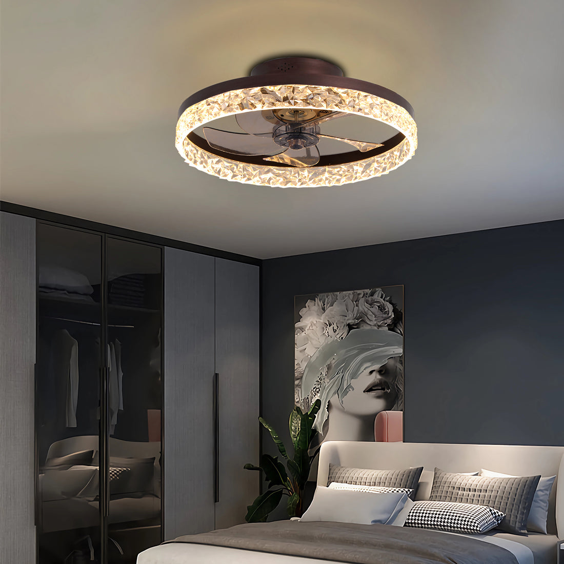 Low Profile Ceiling Fan With Light And Remote Control, Dimmable Led Ceiling Fan, 6 Speeds, Timing Reversible Blades, Brown, 20" Brown Modern Abs Aluminium