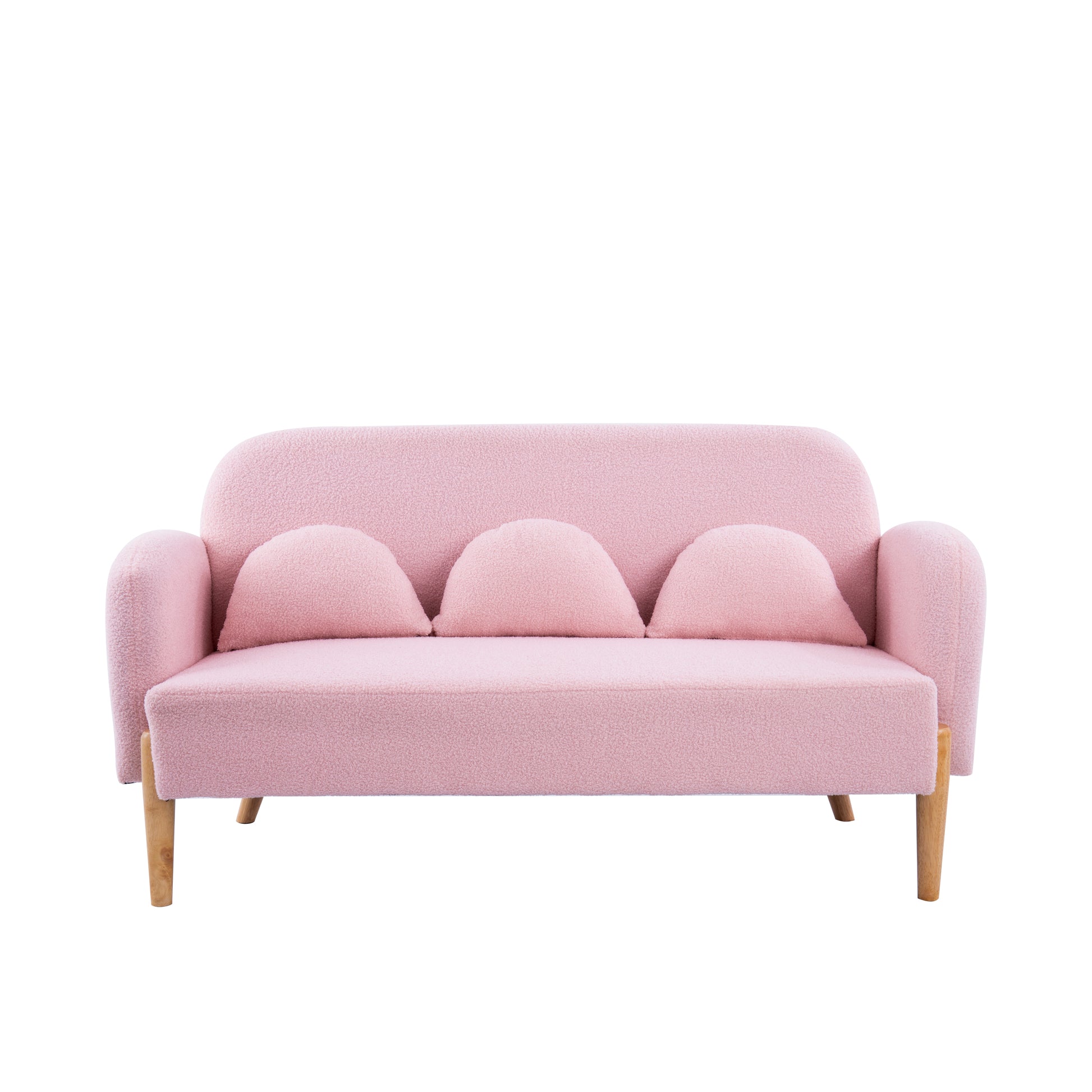 59.1" Teddy Velvet Pink Two Seater Sofa With Three Lumbar Pillows Pink Wood Primary Living Space Eucalyptus Square Arms Foam Teddy 2 Seat