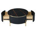 Modern Round Coffee Table With 2 Large Drawers Storage Accent Table 31.5'' Black Mdf