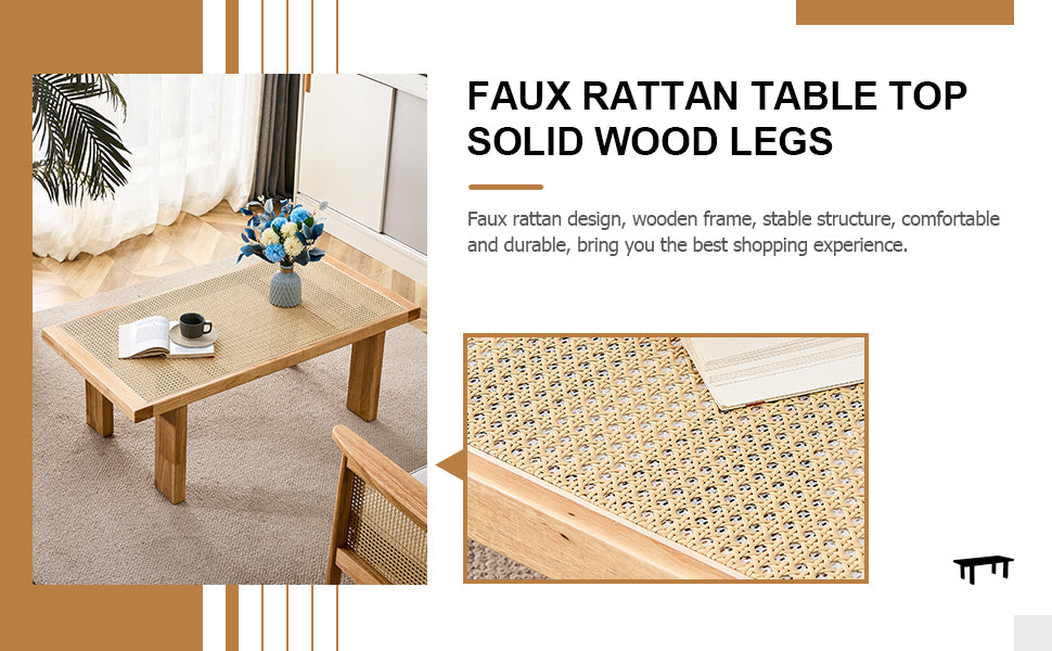Modern And Minimalist Rectangular Rattan Tabletop With Rubber Wooden Legs, Imitation Rattan Woven Chinese Side Table, Suitable For Small Rectangular Tables In Living Rooms, Dining Rooms, And Bedrooms Natural Wood Solid Wood
