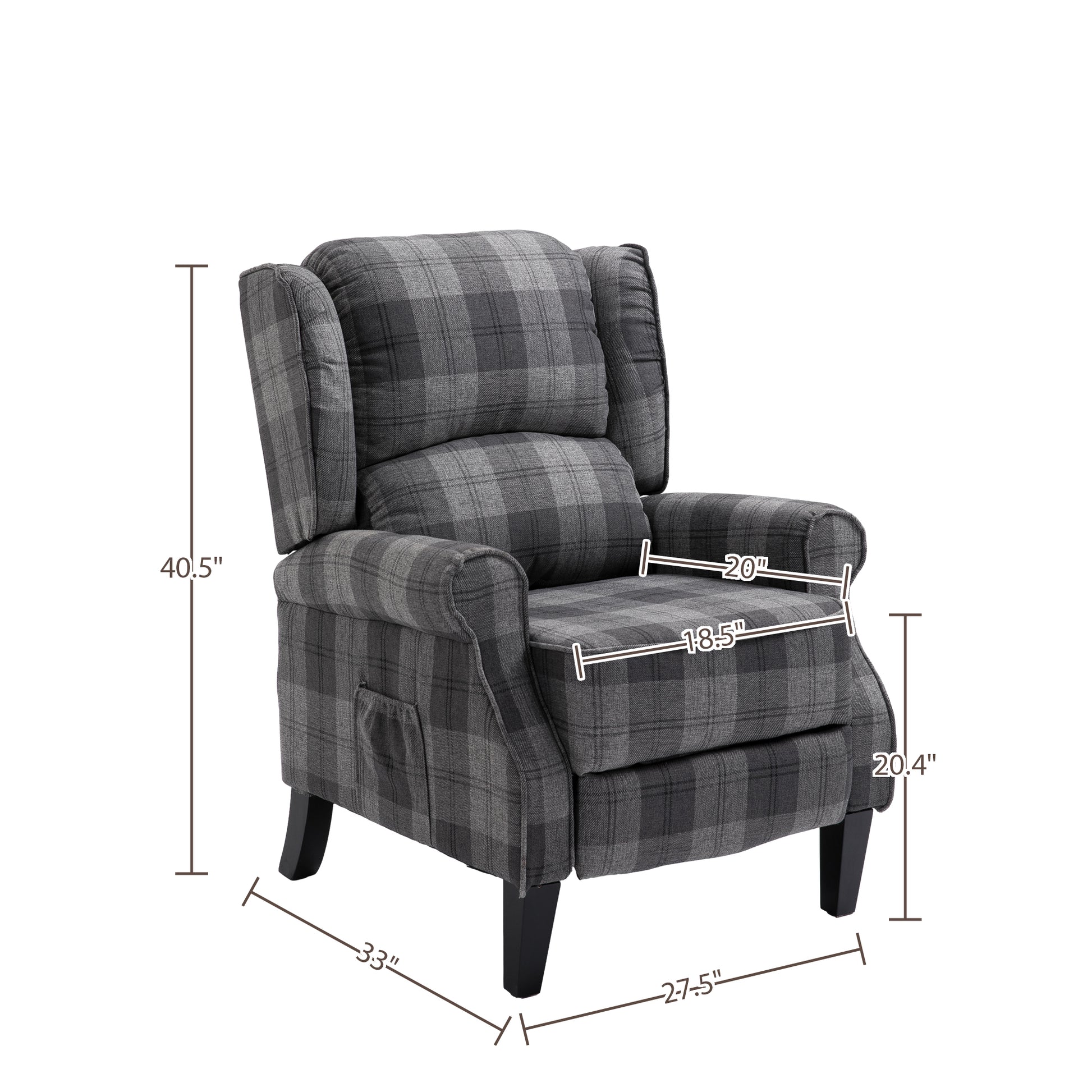 Vintage Armchair Sofa Comfortable Upholstered Leisure Chair Recliner Chair For Living Room Grey Check Grey Fabric 1 Seat