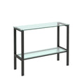 Console Table Double Layer Tempered Glass Rectangular Porch Table Black Leg Double Layer Glass Tea Table Black Glass