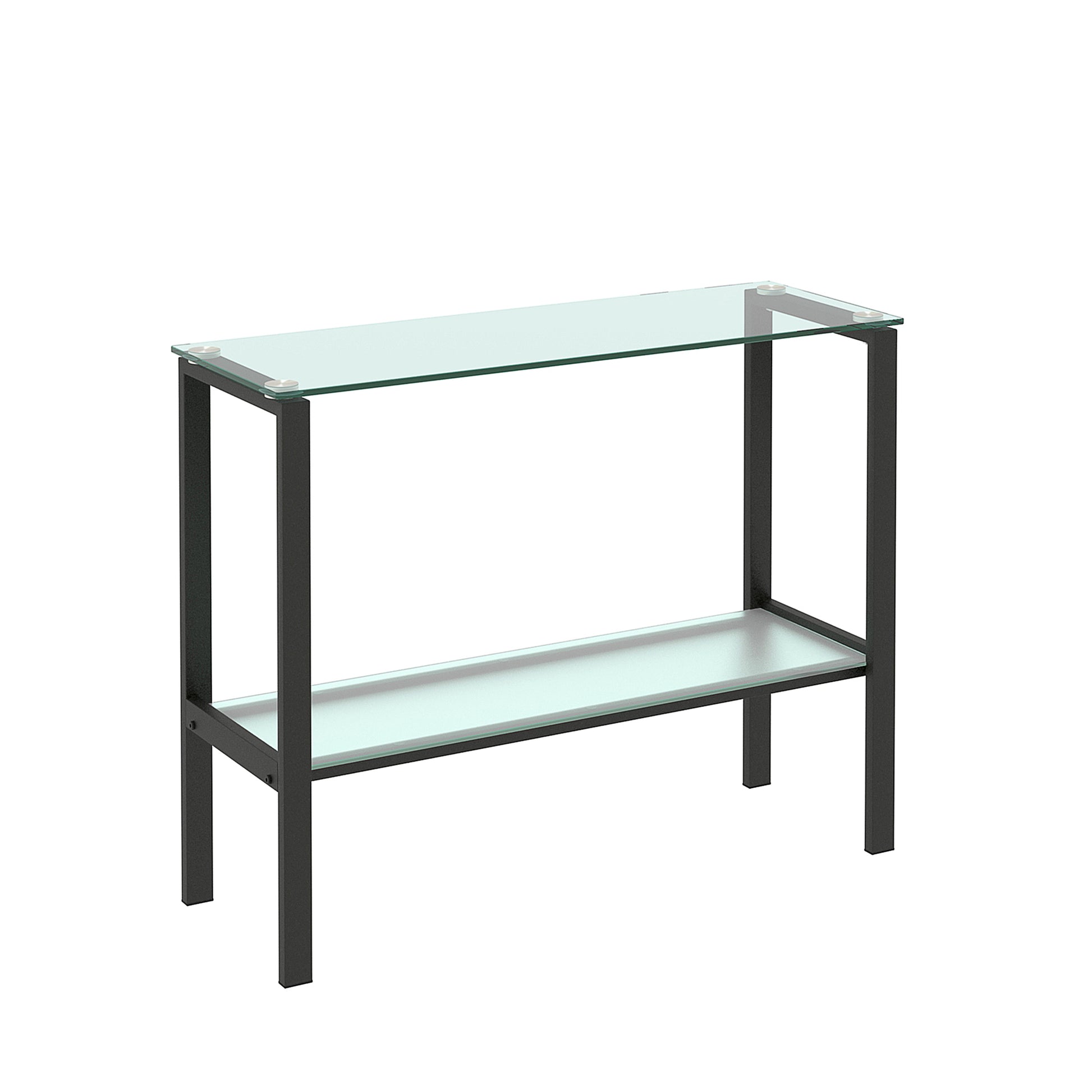 Console Table Double Layer Tempered Glass Rectangular Porch Table Black Leg Double Layer Glass Tea Table Black Glass