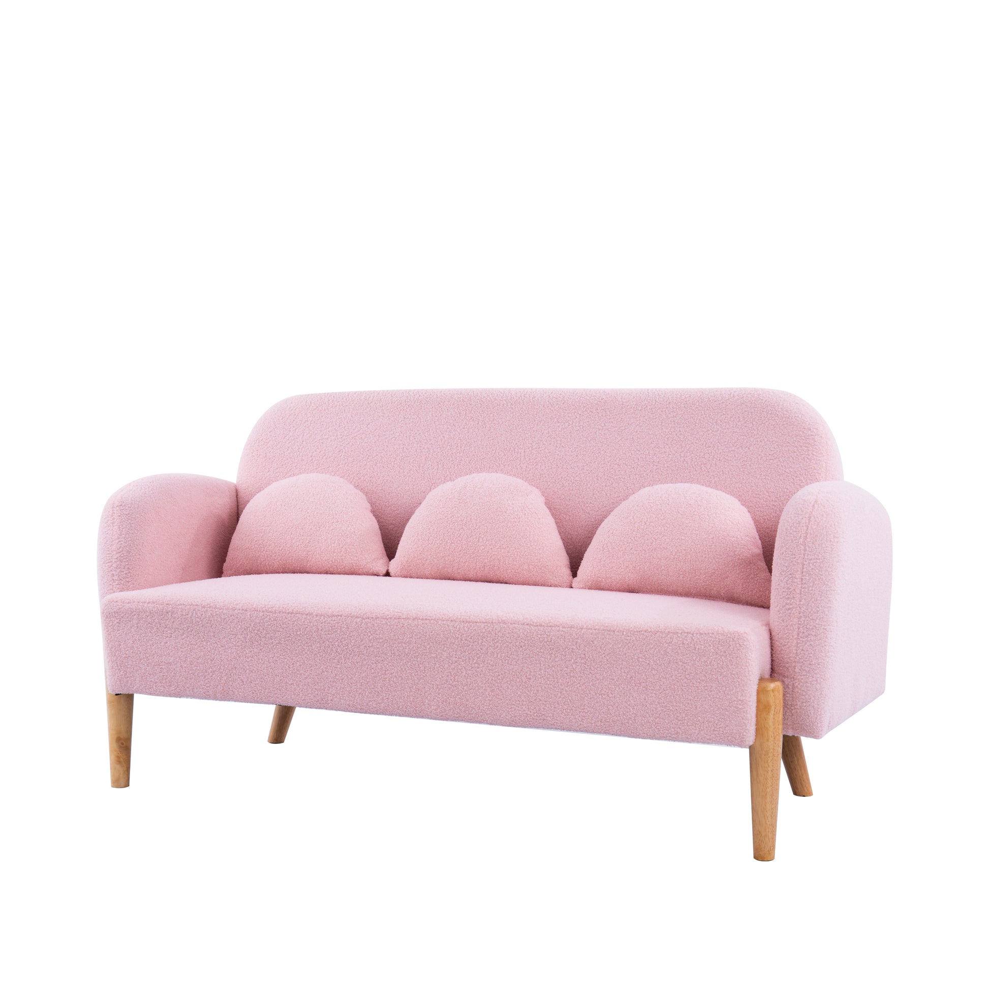 59.1" Teddy Velvet Pink Two Seater Sofa With Three Lumbar Pillows Pink Wood Primary Living Space Eucalyptus Square Arms Foam Teddy 2 Seat
