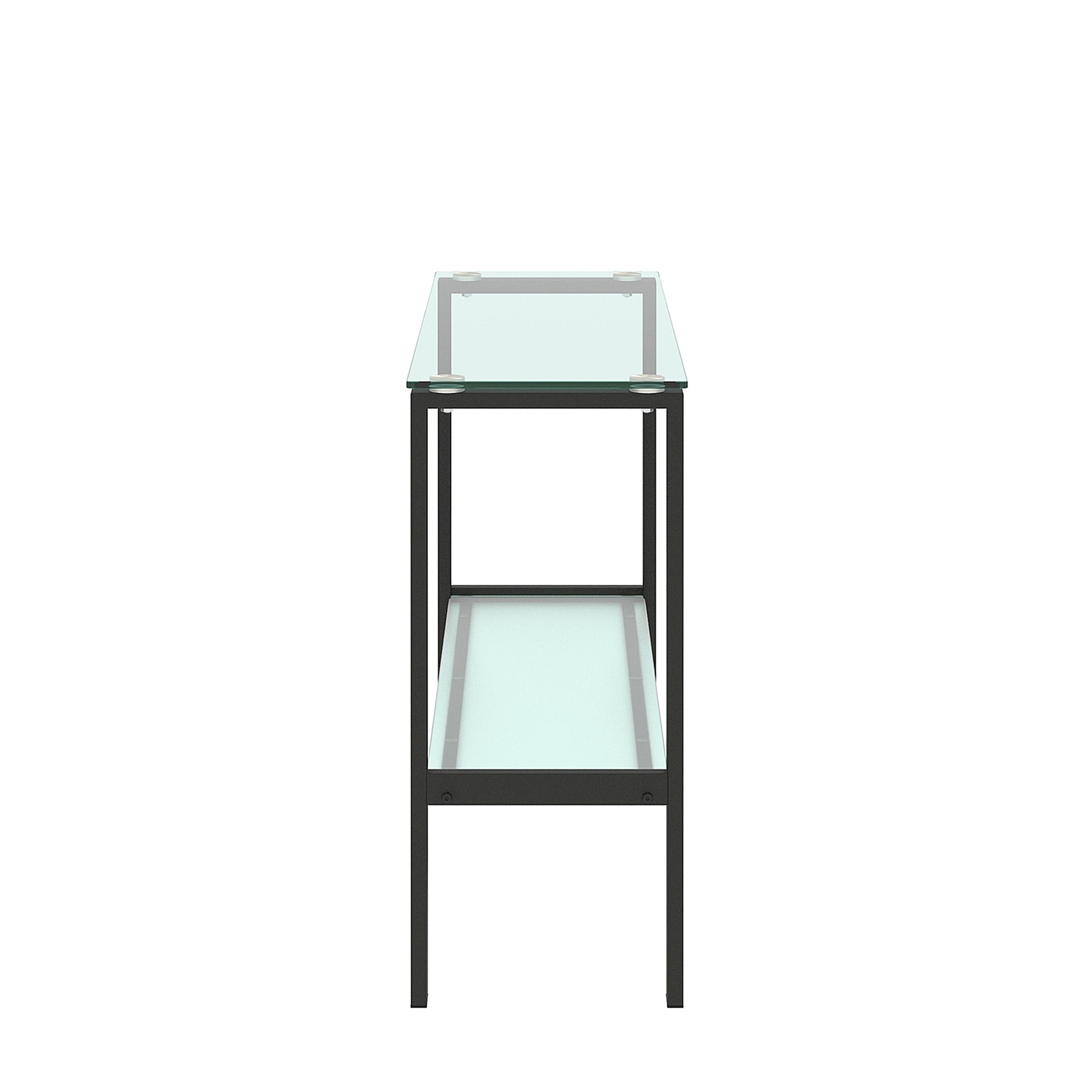 Console Table Double Layer Tempered Glass Rectangular Porch Table Black Leg Double Layer Glass Tea Table Black Glass