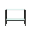 Console Table Double Layer Tempered Glass Rectangular Porch Table Black Leg Double Layer Glass Tea Table Black Glass