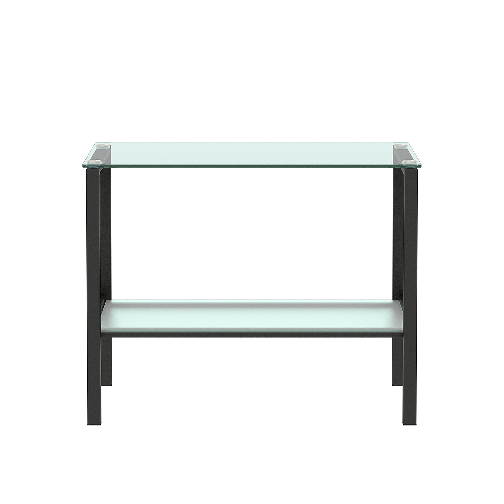 Console Table Double Layer Tempered Glass Rectangular Porch Table Black Leg Double Layer Glass Tea Table Black Glass