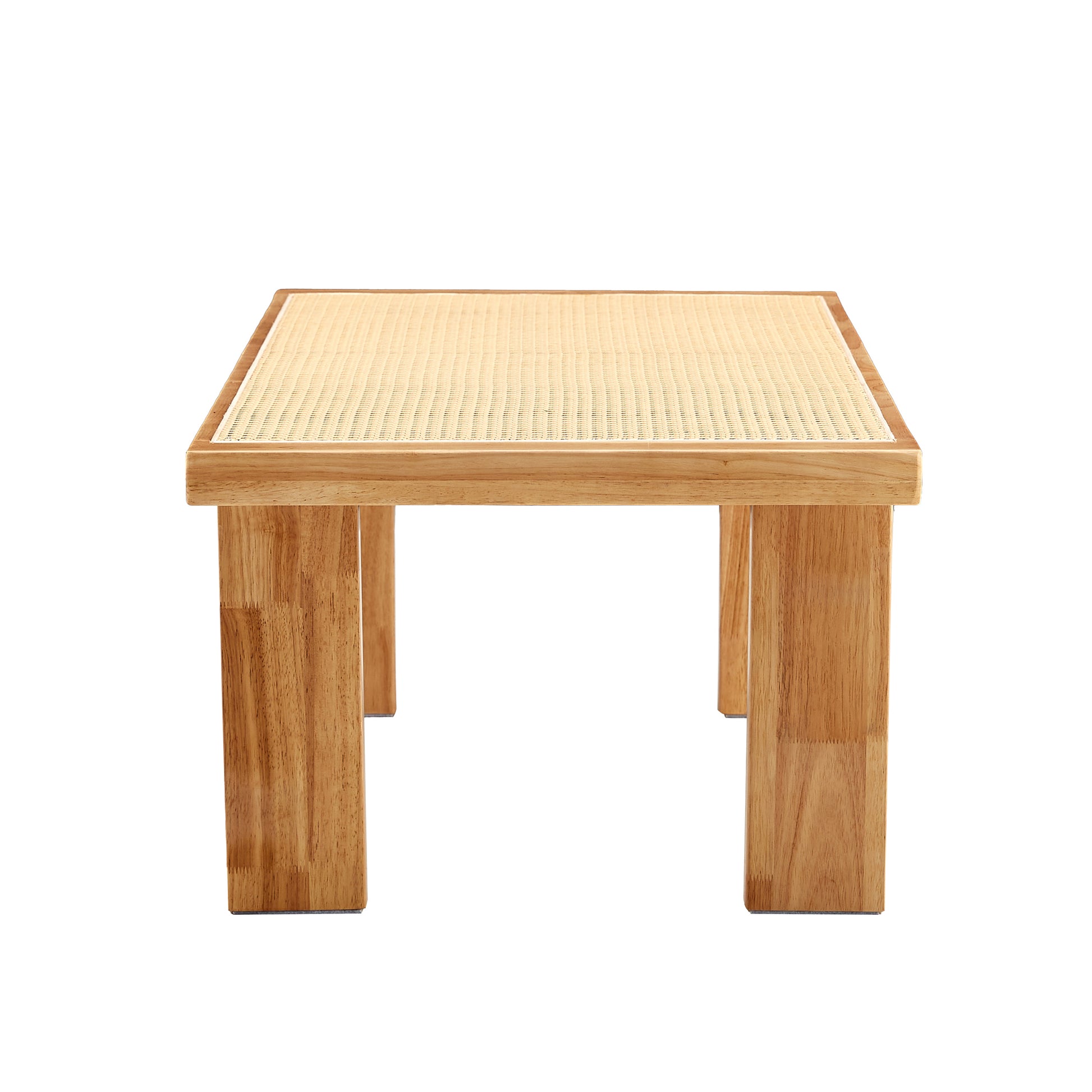 Modern And Minimalist Rectangular Rattan Tabletop With Rubber Wooden Legs, Imitation Rattan Woven Chinese Side Table, Suitable For Small Rectangular Tables In Living Rooms, Dining Rooms, And Bedrooms Natural Wood Solid Wood