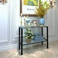 Console Table Double Layer Tempered Glass Rectangular Porch Table Black Leg Double Layer Glass Tea Table Black Glass