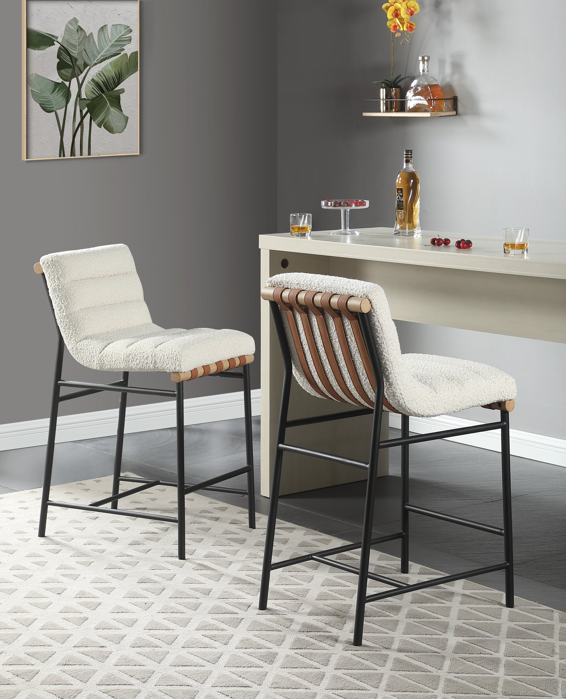 Lahni 17.75" White Boucle Fabric Counter Height Chair White Fabric