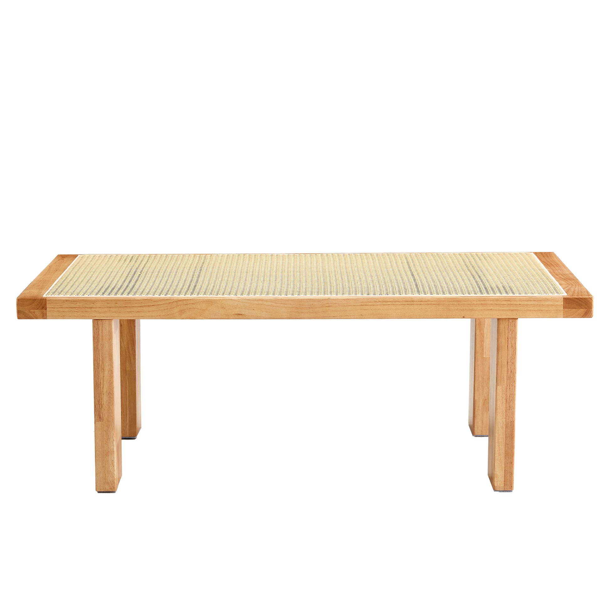 Modern And Minimalist Rectangular Rattan Tabletop With Rubber Wooden Legs, Imitation Rattan Woven Chinese Side Table, Suitable For Small Rectangular Tables In Living Rooms, Dining Rooms, And Bedrooms Natural Wood Solid Wood