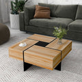 Unique Design Coffee Table With 4 Hidden Storage Compartments, Square Cocktail Table With Extendable Sliding Tabletop, Uv High Gloss Design Center Table For Living Room, 31.5