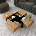 Unique Design Coffee Table With 4 Hidden Storage Compartments, Square Cocktail Table With Extendable Sliding Tabletop, Uv High Gloss Design Center Table For Living Room, 31.5