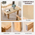 Modern And Minimalist Rectangular Rattan Tabletop With Rubber Wooden Legs, Imitation Rattan Woven Chinese Side Table, Suitable For Small Rectangular Tables In Living Rooms, Dining Rooms, And Bedrooms Natural Wood Solid Wood