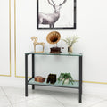 Console Table Double Layer Tempered Glass Rectangular Porch Table Black Leg Double Layer Glass Tea Table Black Glass
