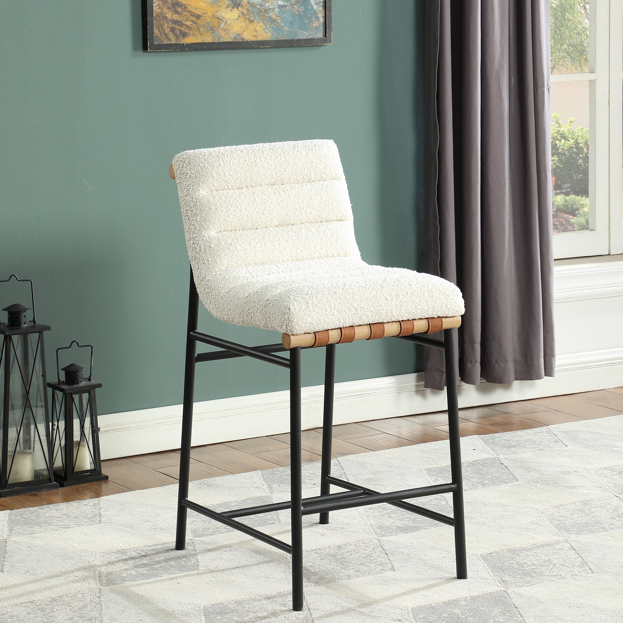 Lahni 17.75" White Boucle Fabric Counter Height Chair White Fabric