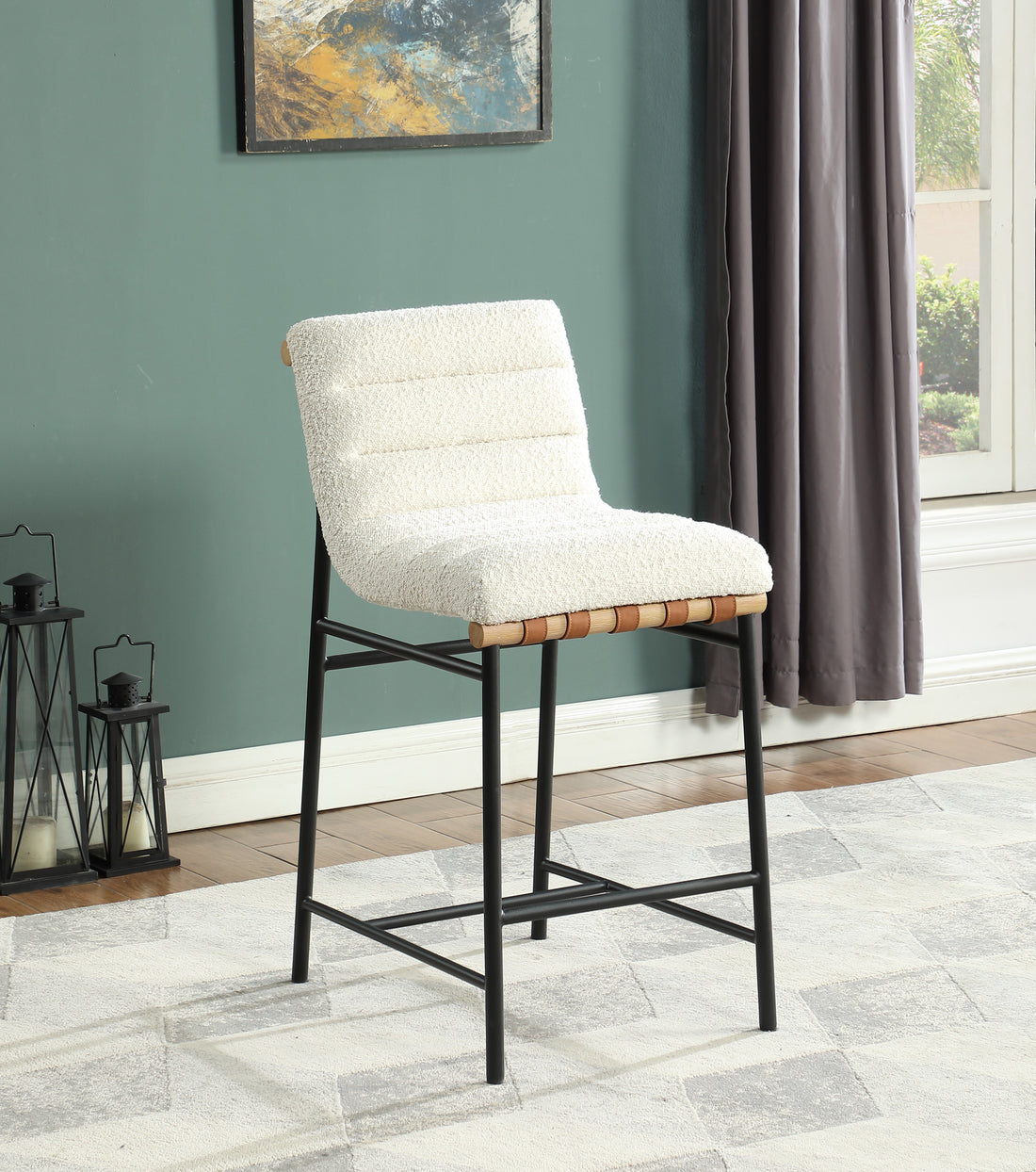 Lahni 17.75" White Boucle Fabric Counter Height Chair White Fabric