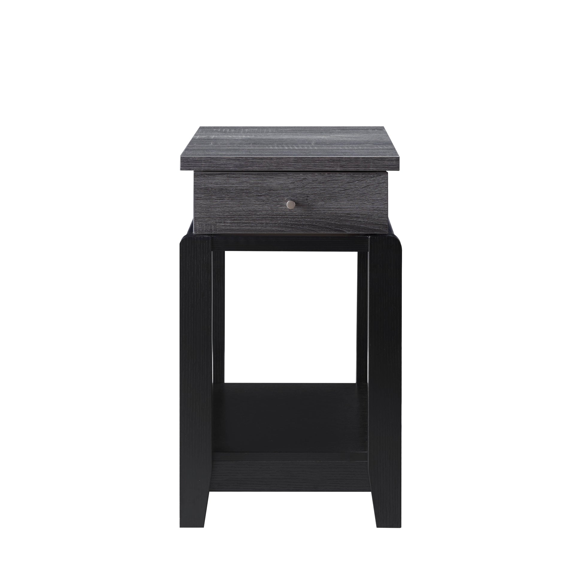 Sofa Side Table, Home Contemporary Table With Drawer And Bottom Shelf In Distressed Grey & Black Grey Particle Board