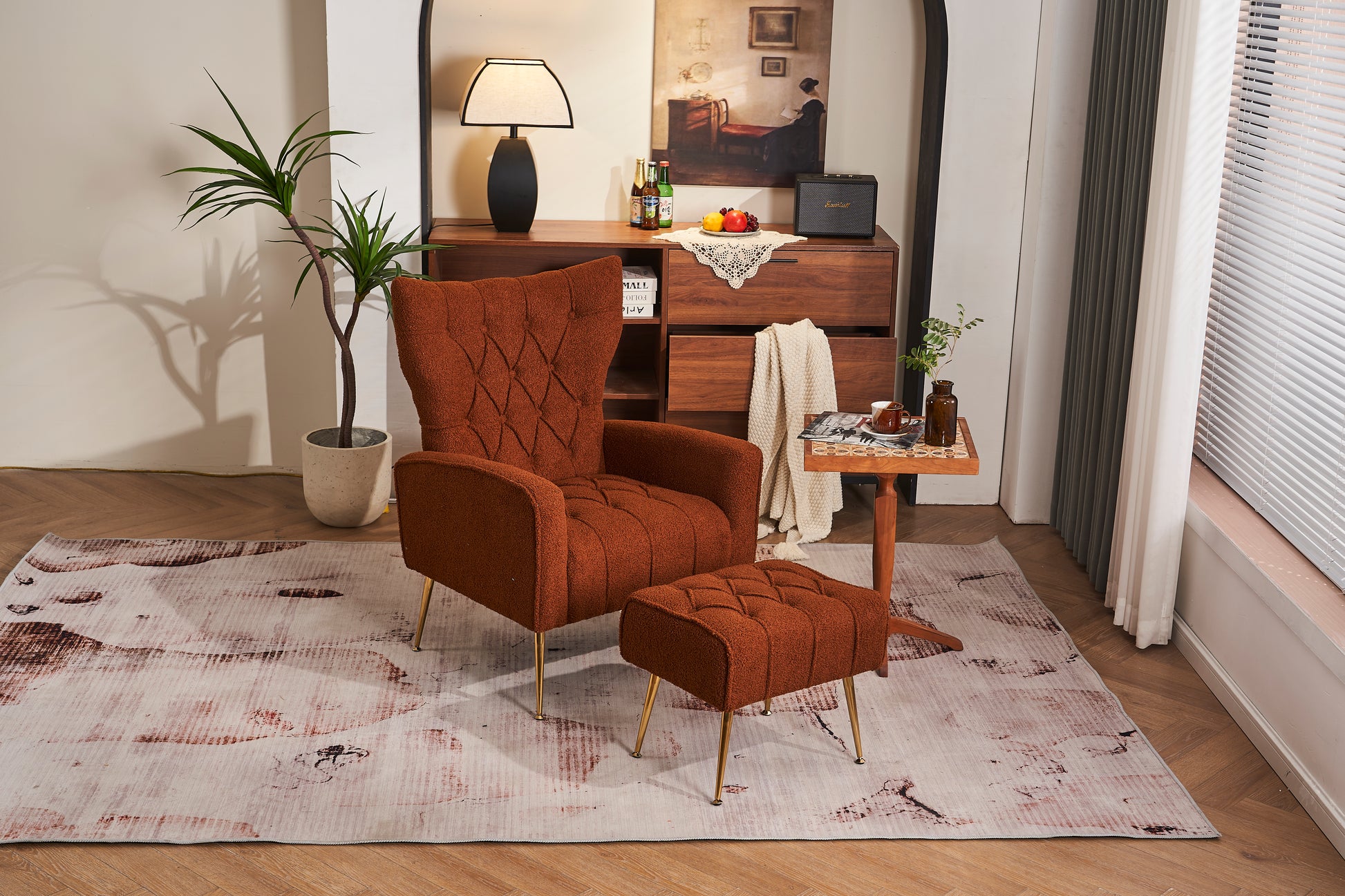 Modern Accent Chair With Ottoman, Comfy Armchair For Living Room, Bedroom, Apartment, Office Brown Brown Primary Living Space Classic Polyester