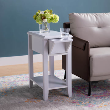 White Modern Chairside Table With Two Cup Holders, Display Accent Table White Particle Board