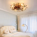 Low Profile Caged Ceiling Fan With Lights Remote Control, Embedded Modern Industrial Ceiling Fan Gold Modern Abs