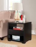 Accent Table, Sofa Side Table With Drawer And 2 Tier Shelves Black Black Particle Board