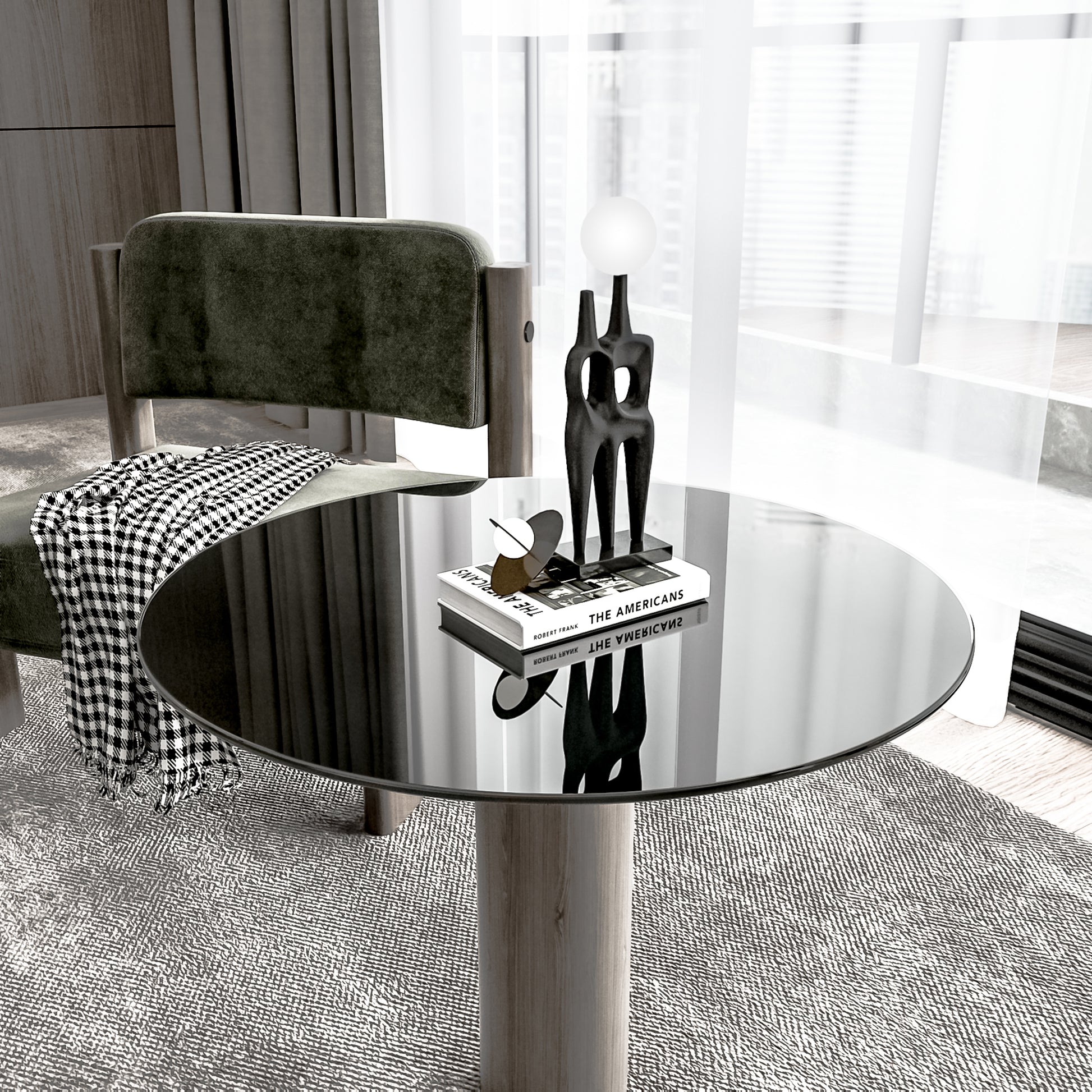 30" Inch Round Tempered Glass Table Top Black Glass 1 4" Inch Thick Round Polished Edge Black Tempered Glass