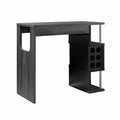 Home Bar Table With Wine Glass Compartment And Three Shelves In Distressed Grey & Black Grey Particle Board