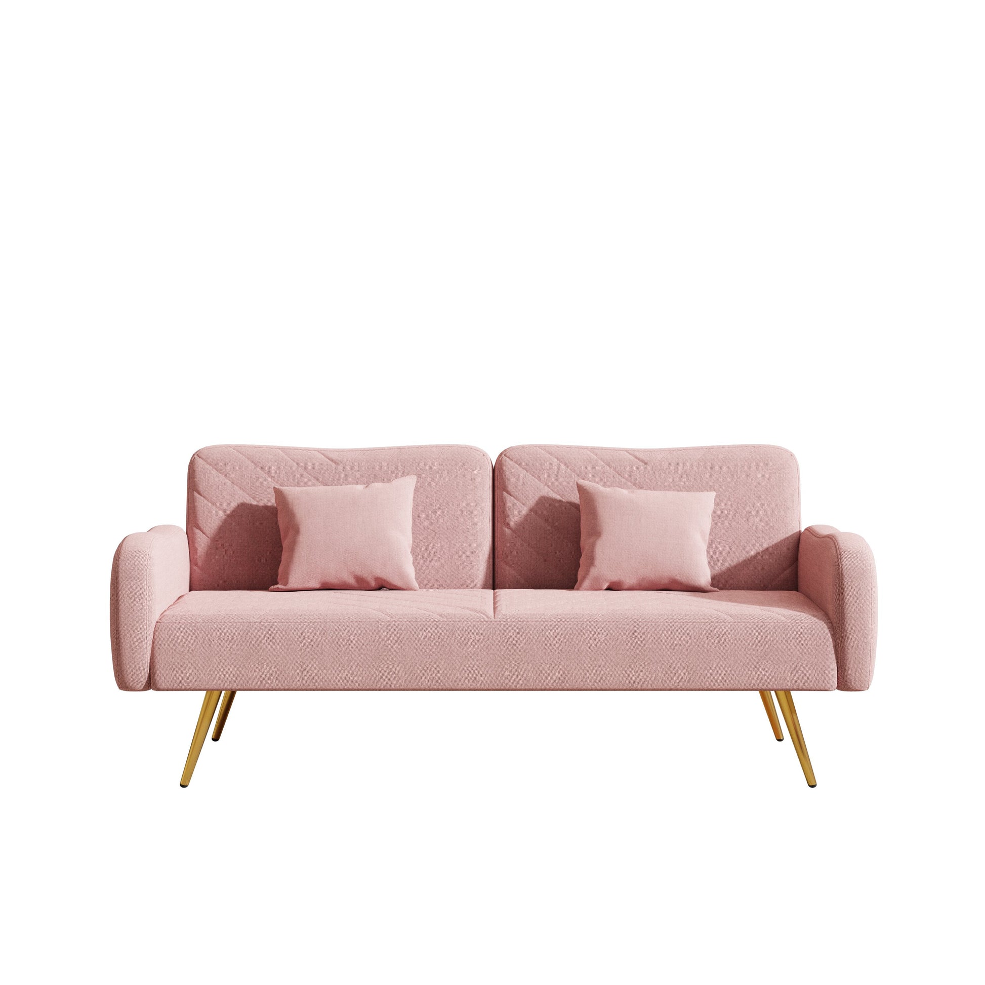 70.47" Pink Fabric Double Sofa With Split Backrest And Two Throw Pillows,Suitable For Living Room, Apartment, Home Office Pink Wood Primary Living Space Eucalyptus Square Arms Foam Fabric 2 Seat
