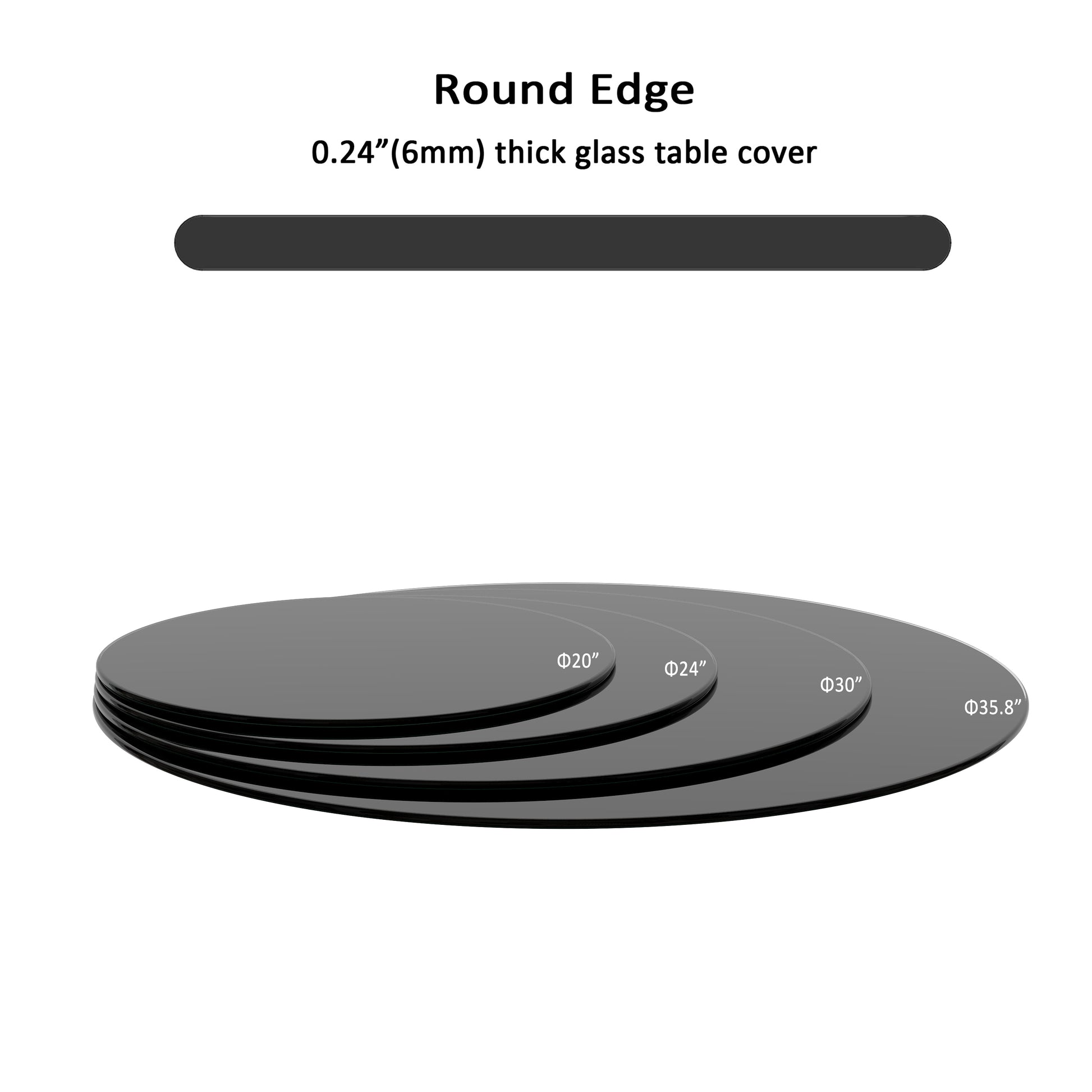 30" Inch Round Tempered Glass Table Top Black Glass 1 4" Inch Thick Round Polished Edge Black Tempered Glass