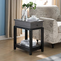 Sofa Side Table, Home Contemporary Table With Drawer And Bottom Shelf In Distressed Grey & Black Grey Particle Board