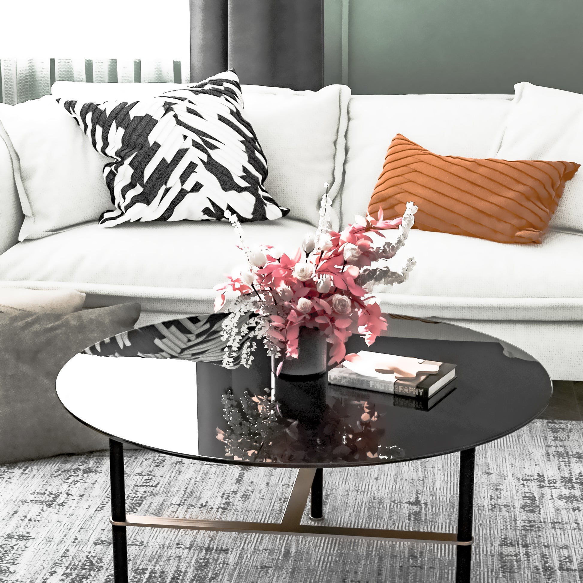 30" Inch Round Tempered Glass Table Top Black Glass 1 4" Inch Thick Round Polished Edge Black Tempered Glass