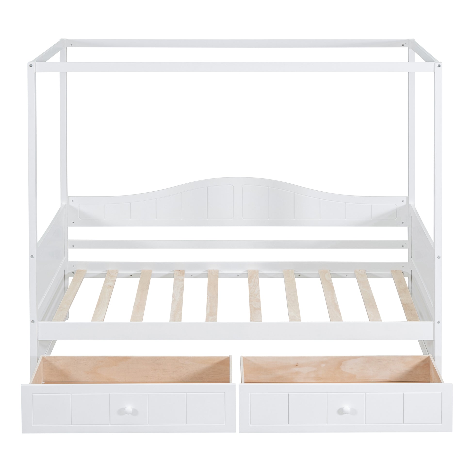 Twin Size Canopy Day Bed With 2 Drawers, White White Solid Wood Mdf