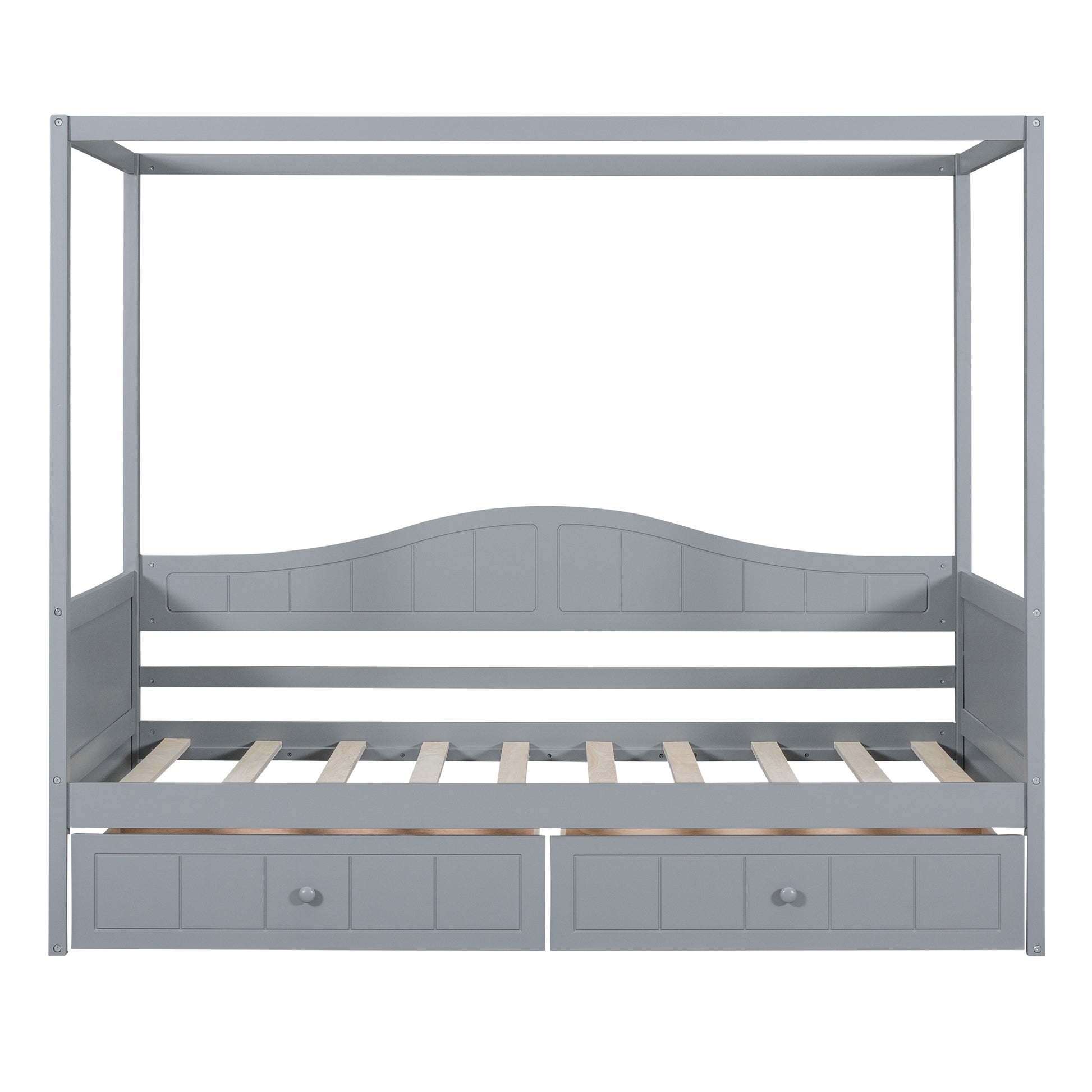 Twin Size Canopy Day Bed With 2 Drawers, Gray Gray Solid Wood Mdf