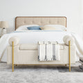 Elegant Upholstered Linen Storage Bench With Cylindrical Arms And Iron Legs For Hallway Living Room Bedroom, Beige Beige Foam