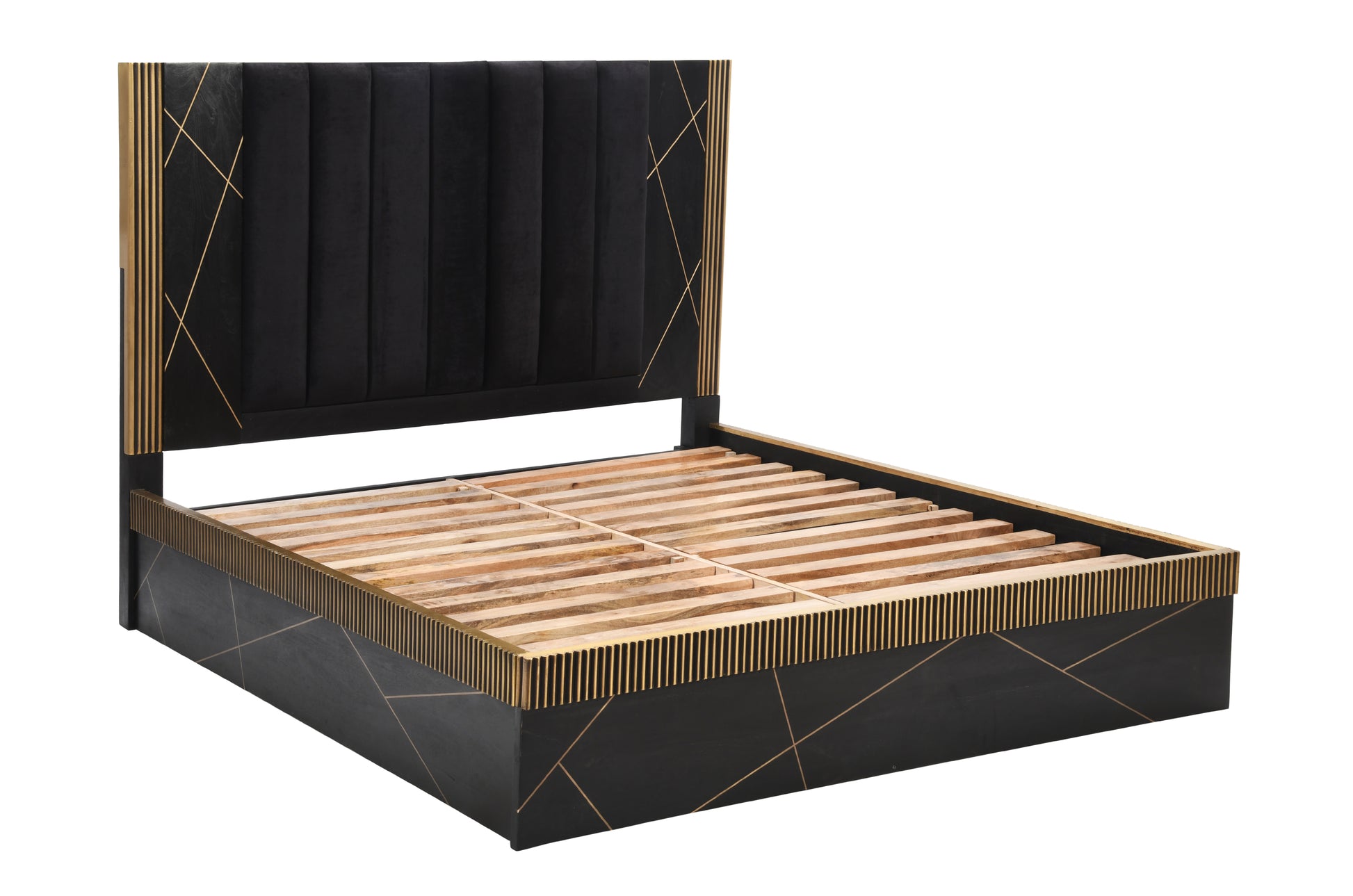 Allure Modern Style King Bed Made With Mango Wood And Finished With Brass Metal Box Spring Not Required King Black Wood Bedroom Contemporary,Modern Wood