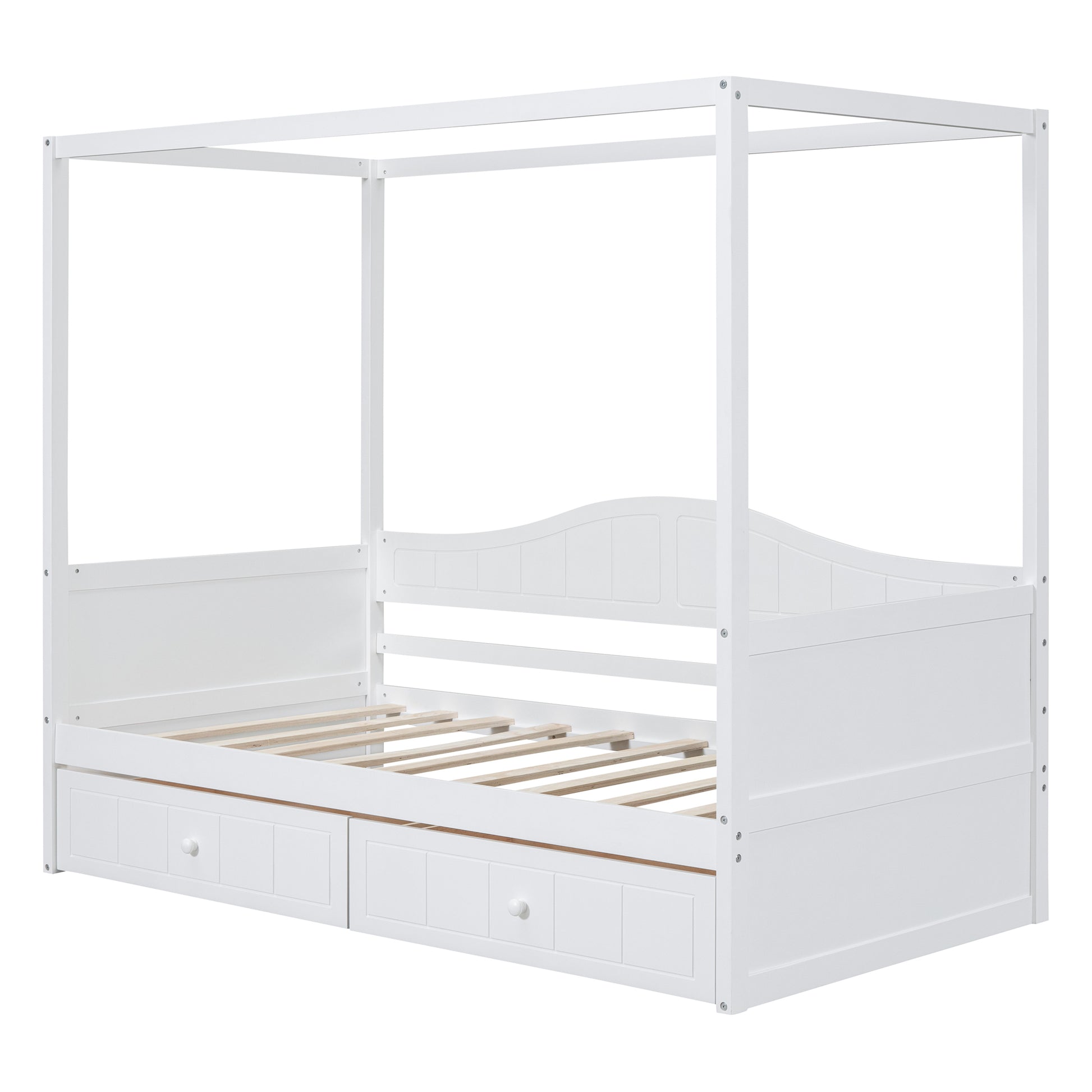 Twin Size Canopy Day Bed With 2 Drawers, White White Solid Wood Mdf