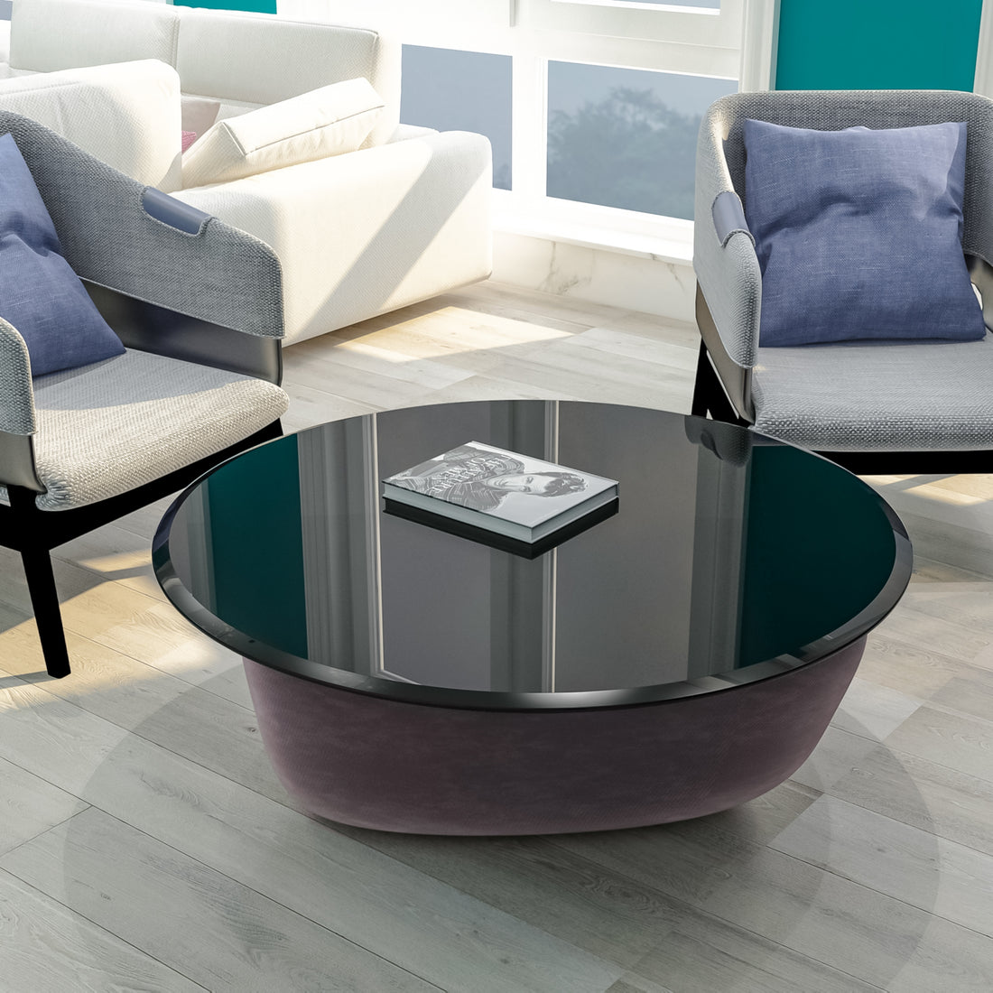 38.6" Inch Round Tempered Glass Table Top Black Glass 2 5" Inch Thick Beveled Polished Edge Black Tempered Glass