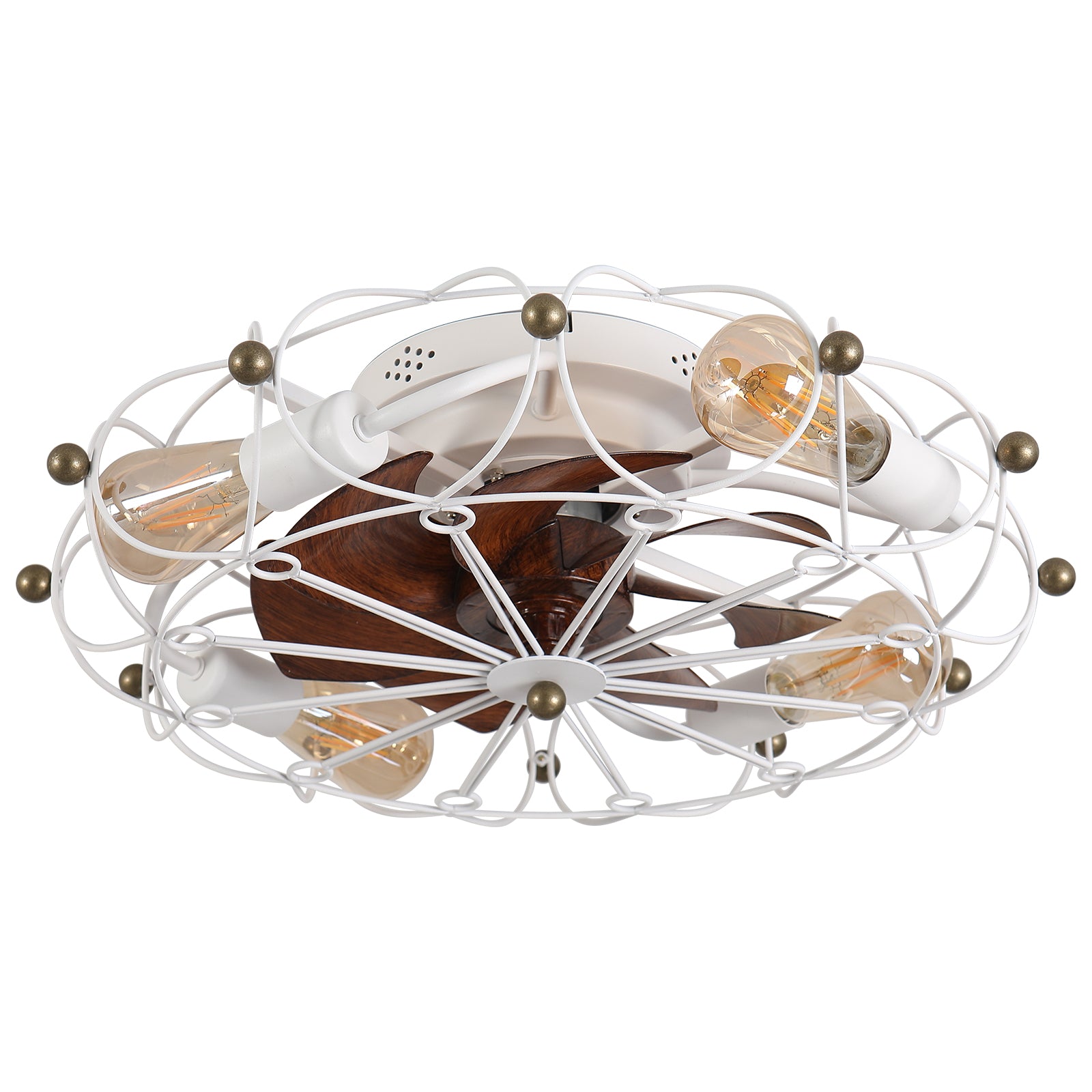 Low Profile Caged Ceiling Fan With Lights Remote Control, Embedded Modern Industrial Ceiling Fan White Modern Abs