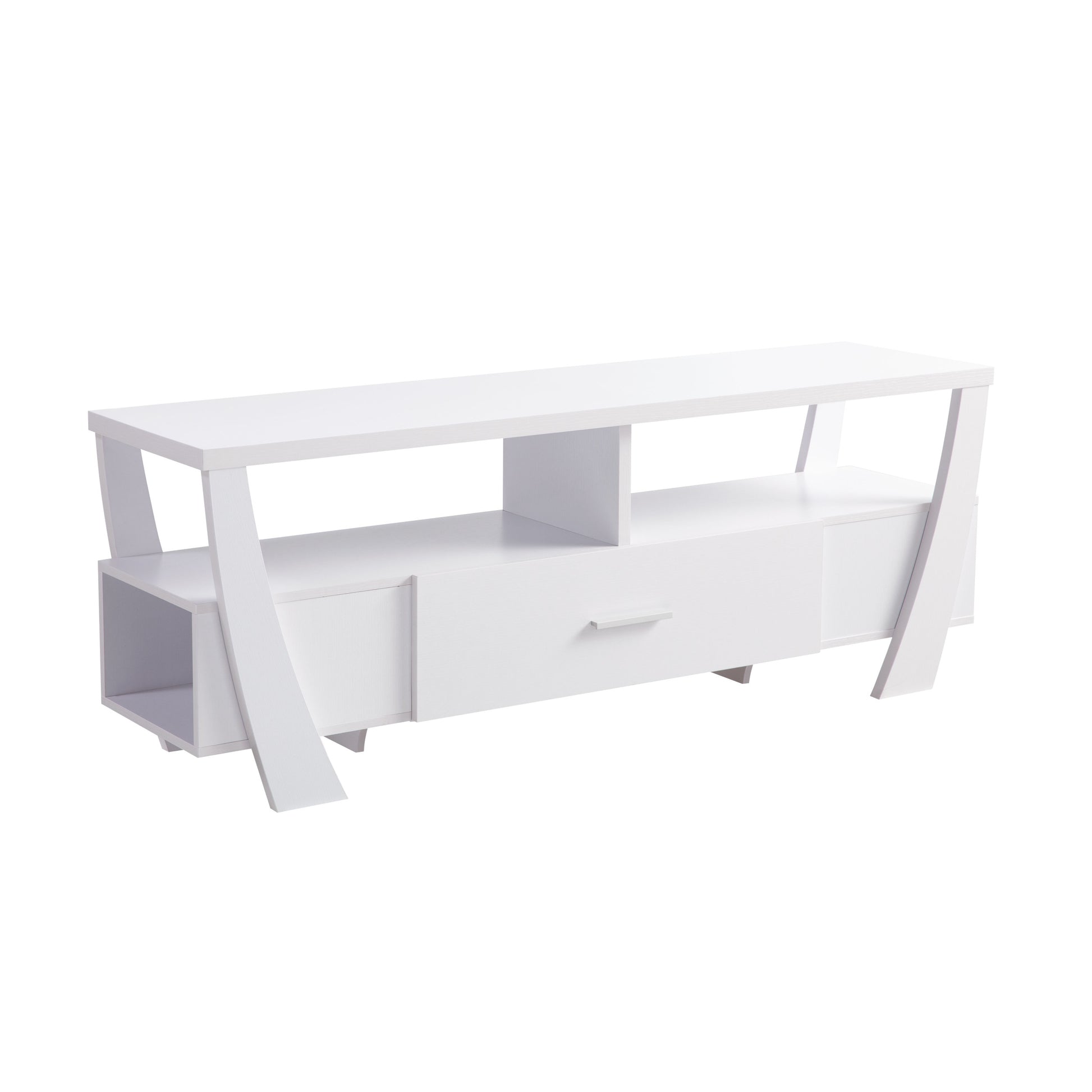 Contemporary Tv Stand With Four Shelves And One Drawer White White Particle Board